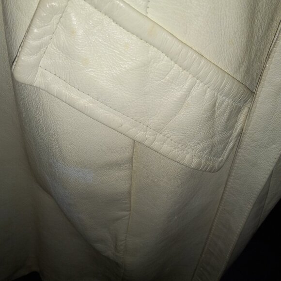 VINTAGE 60'S WHITE LEATHER KNEE LENGTH PEACOAT - Picture 8 of 8